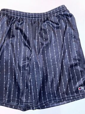 Champion Dark Blue Men’s Mesh Logo-Stripe Athletic Shorts
